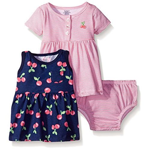 3-Piece Baby Girls Cherries Dress and Diaper Cover Set