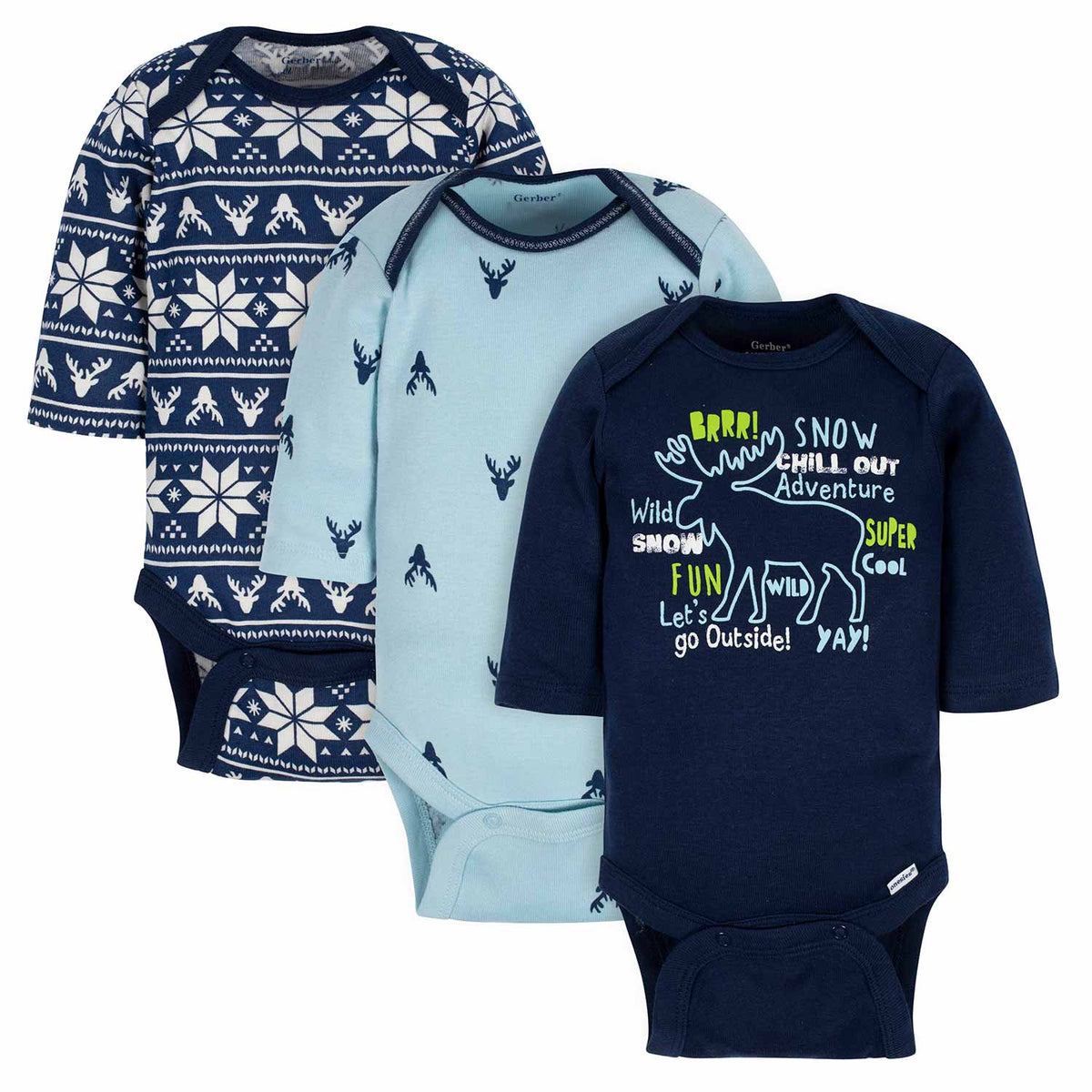 3-Pack Baby Boys Moose Long Sleeve Onesies Bodysuits