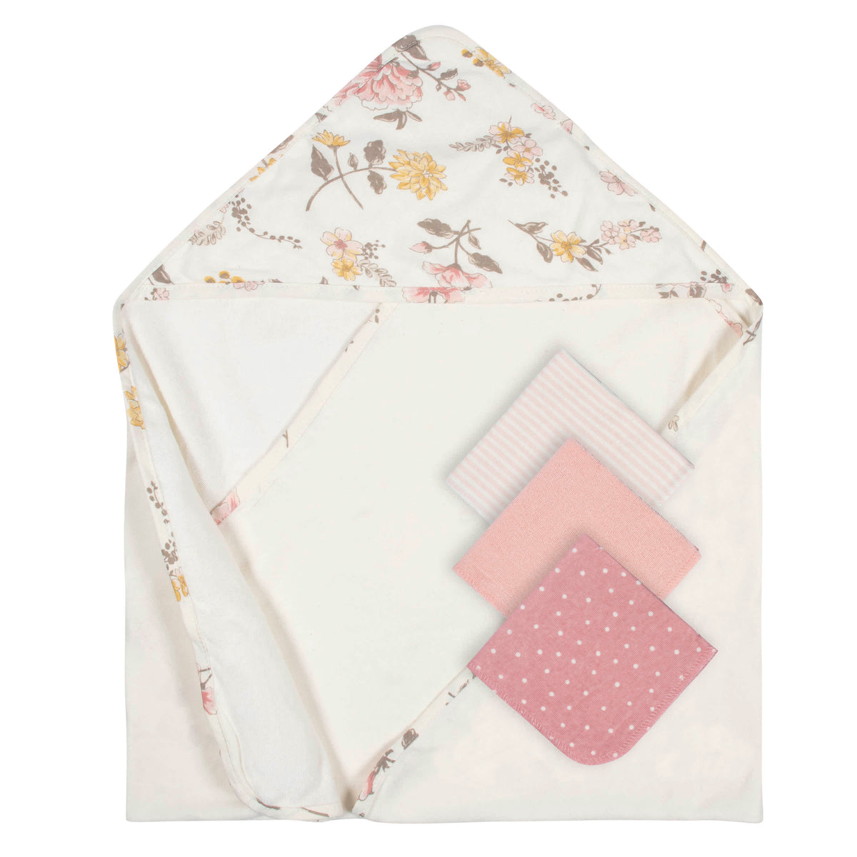 4-Piece Baby Girls Vintage Floral Hooded Towel & Washcloths Set