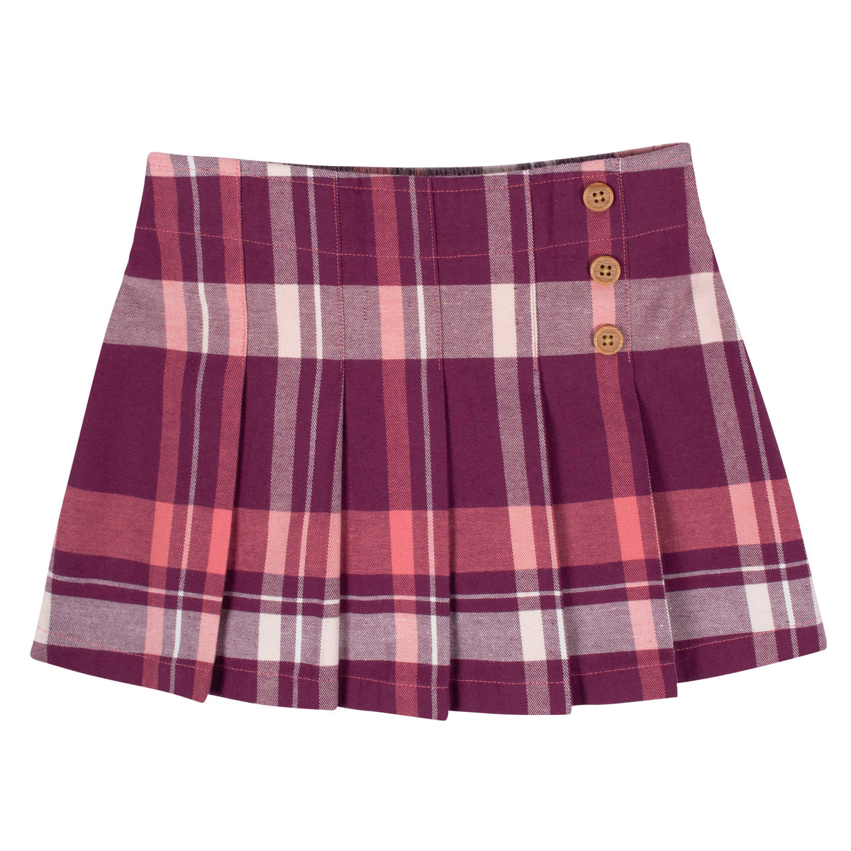 2-Piece Infant & Toddler Girls Burgundy Plaid Tee & Skirt Set, view 4