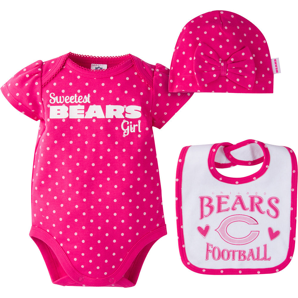 NFL 2-Piece Toddler Girls Bears Bodysuit, Bib and Cap Set
