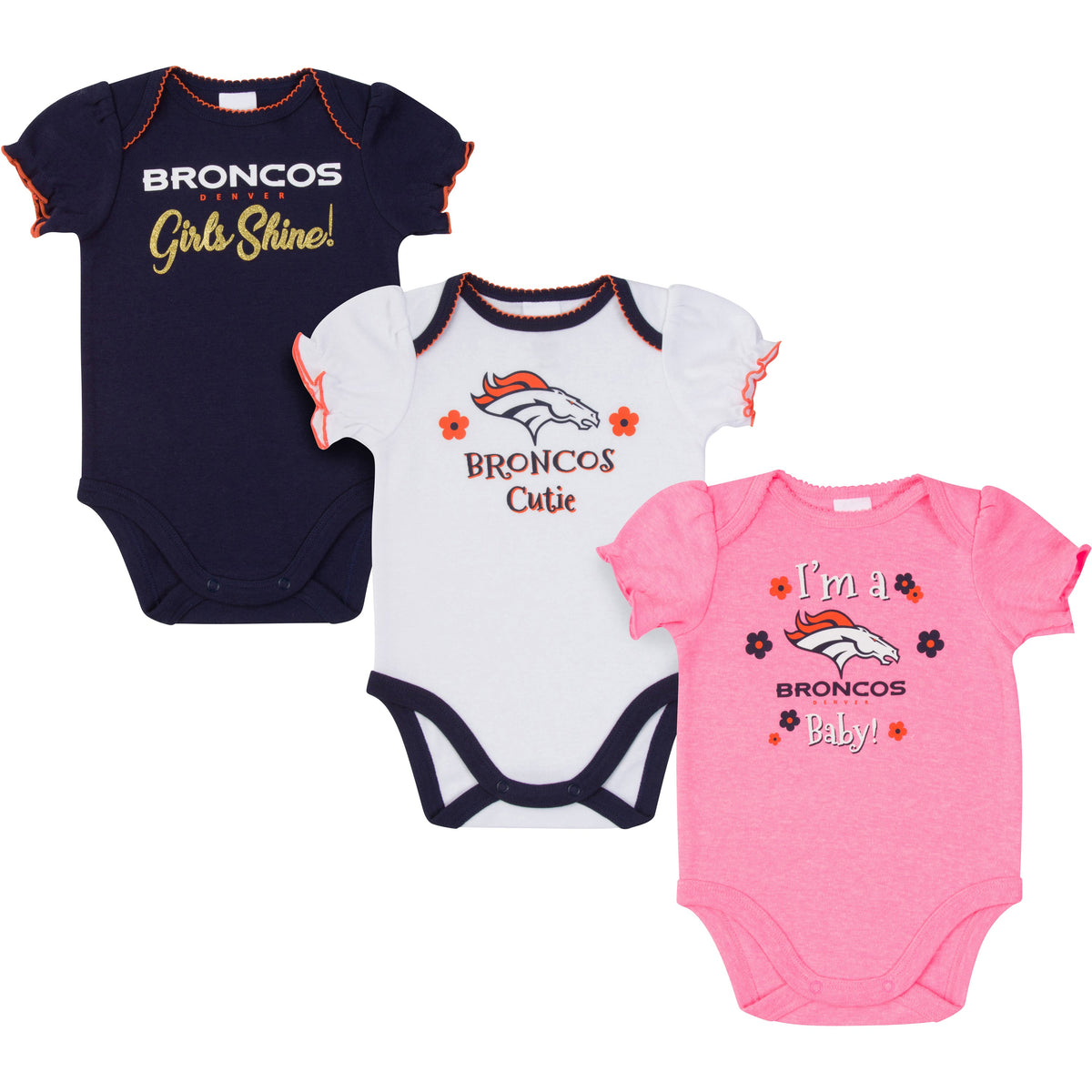 3-Pack Denver Broncos Short Sleeve Bodysuits