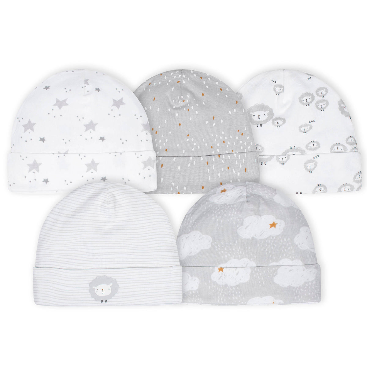 5-Pack Baby Neutral Lamb Caps Set