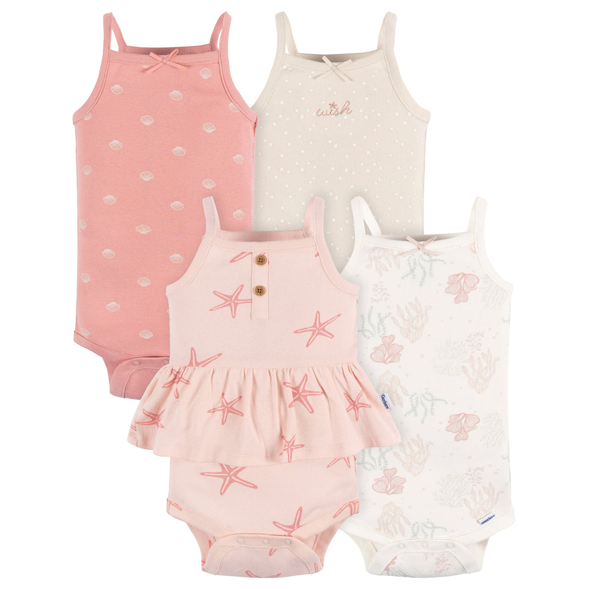 4-Pack Baby Girls Starfish Onesies Bodysuits