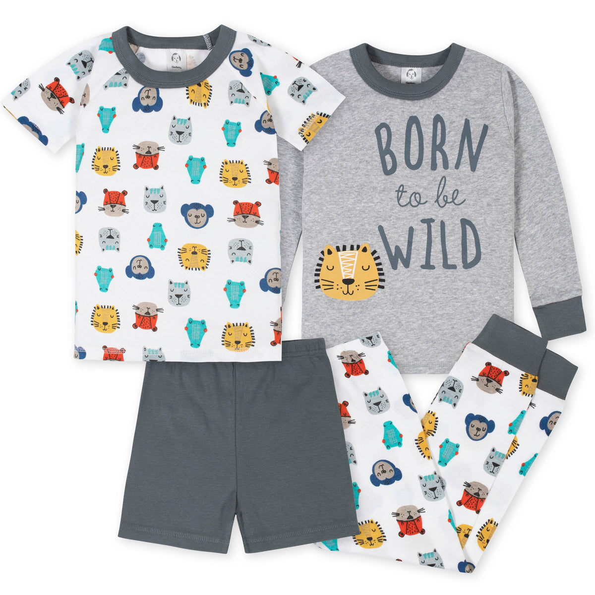 4-Piece Boys Animal Heads Cotton Pajamas