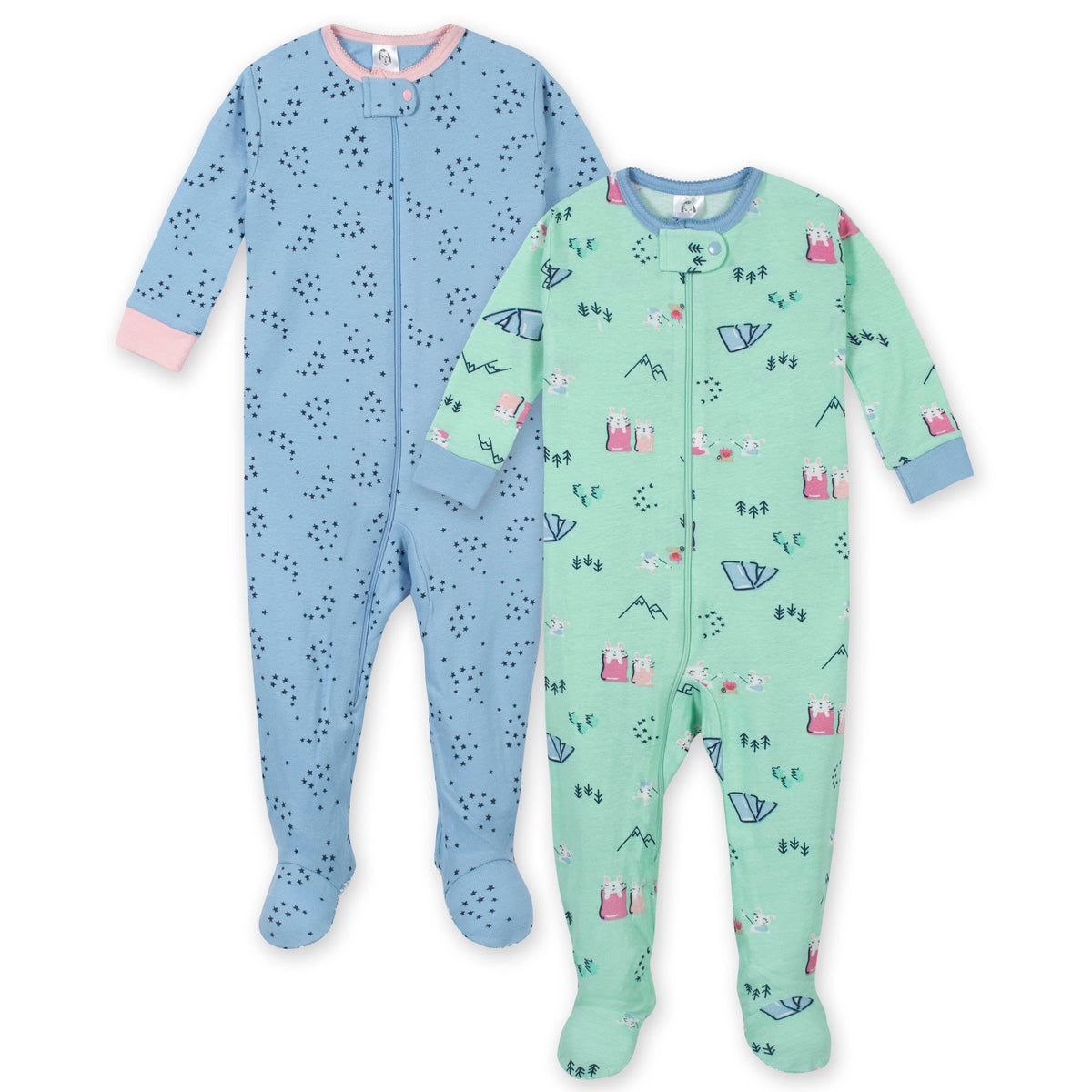 2-Pack Girls Camping Snug Fit Unionsuit Pajamas