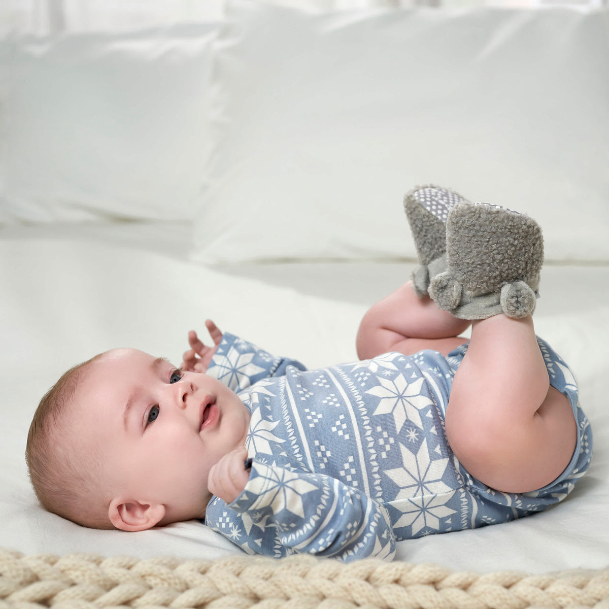 Baby Neutral Gray Sherpa Booties, view 3
