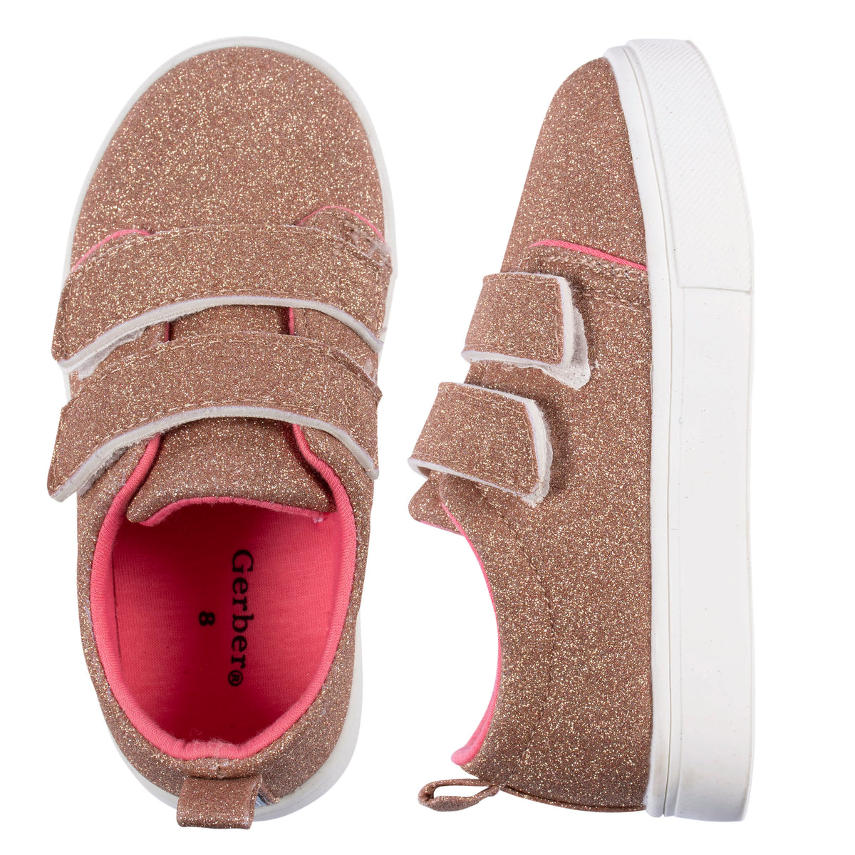 Infant & Toddler Girls Rose Gold Glitter Strap Sneaker, view 2