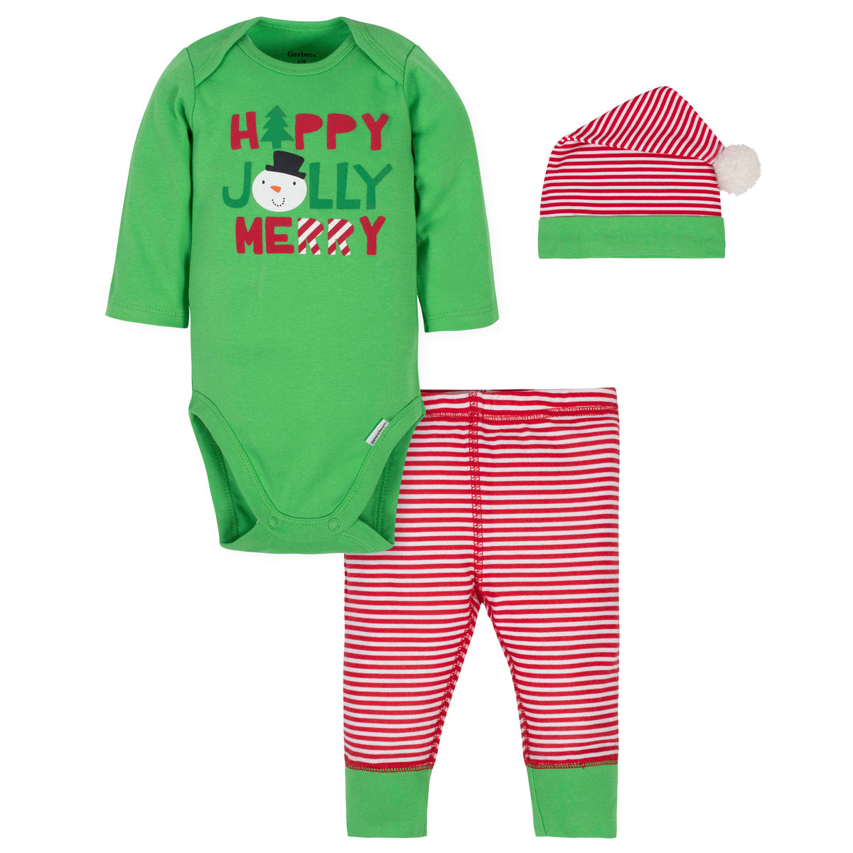 3-Piece Baby Boys Jolly Holiday Bodysuit, Pant, & Cap Set