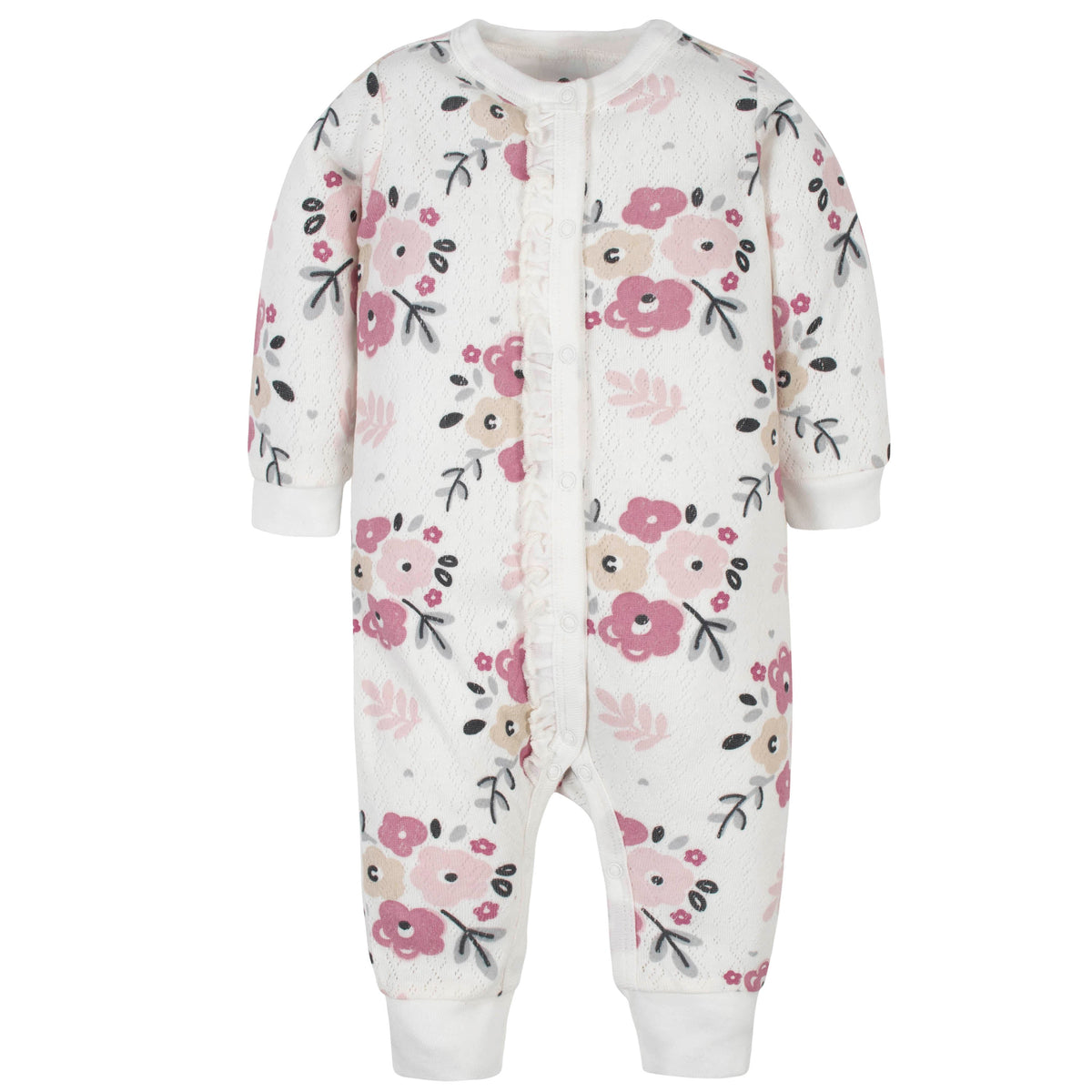 3-Pack Organic Baby Girls Flower Coveralls, view 2