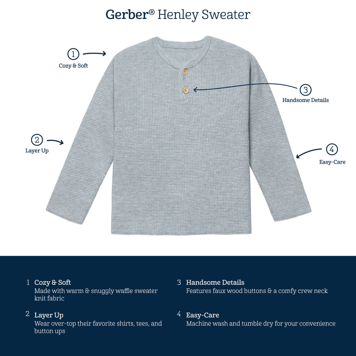 Infant & Toddler Boys Blue Henley Sweater, view 7