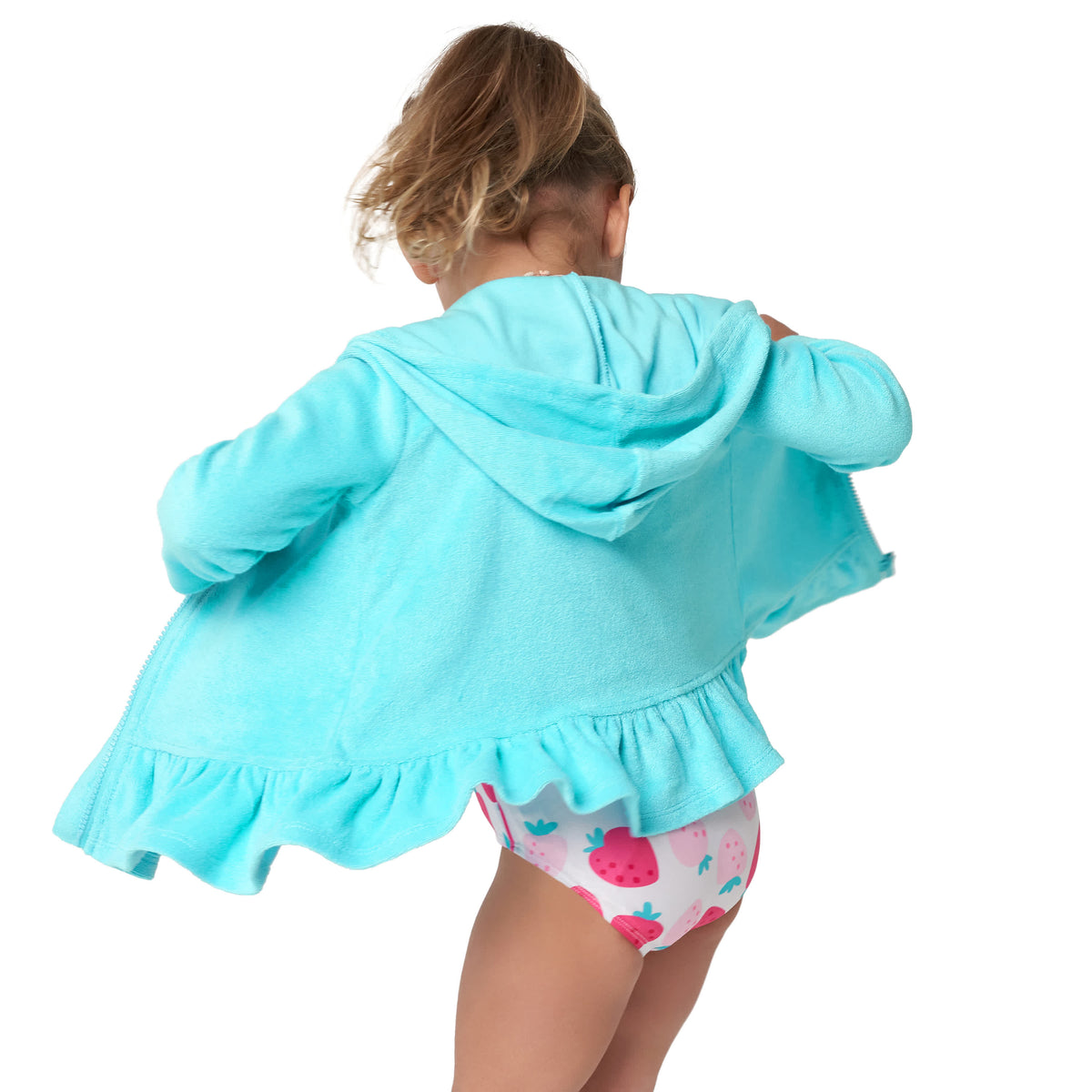 Baby & Toddler Girls Aqua Hooded Zip Front Terry Coverup, view 4