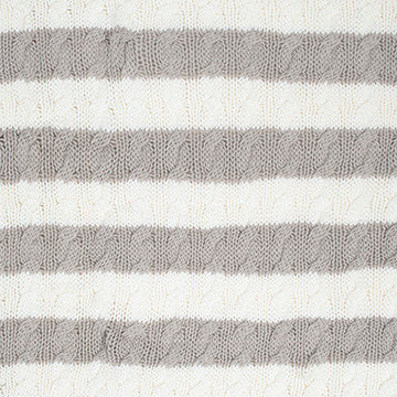 Just Born Grey and White Striped Cable Knit Blanket, view 2