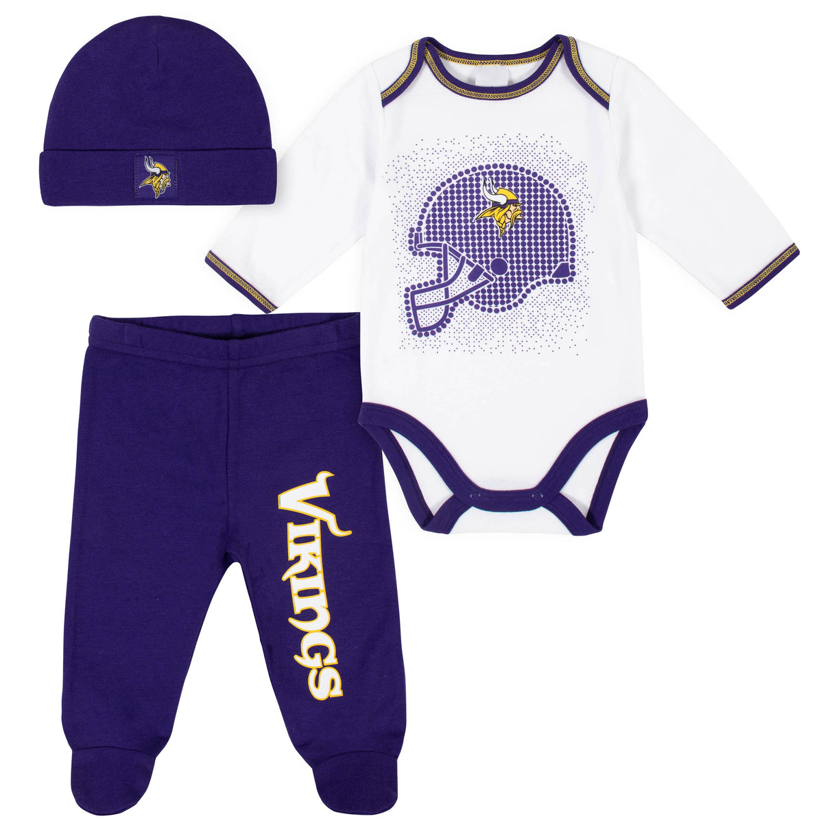 3-Piece Baby Boys Vikings Bodysuit, Pant, and Cap Set