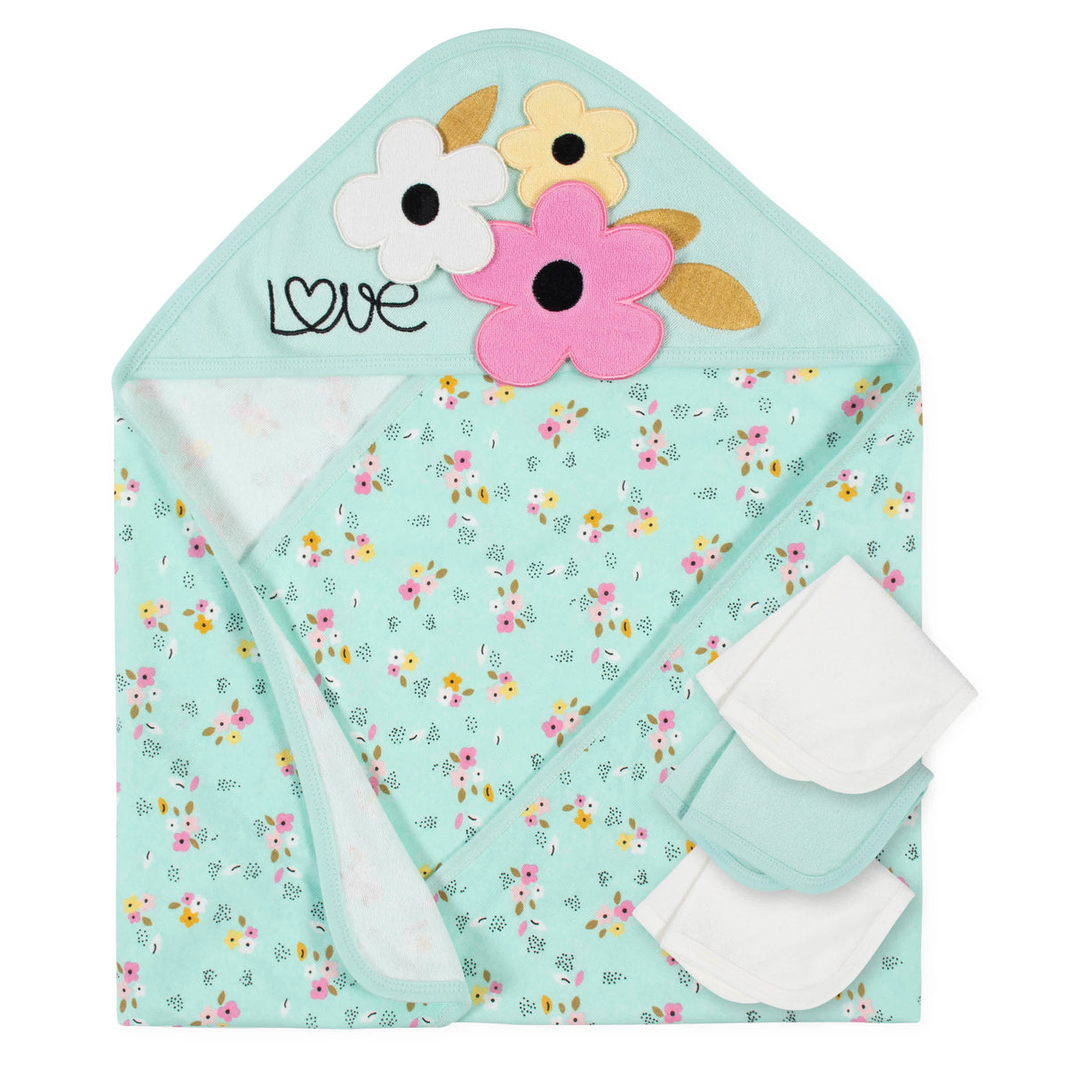 4-Piece Baby Girls Fox Hooded Towel & Washcloths Set