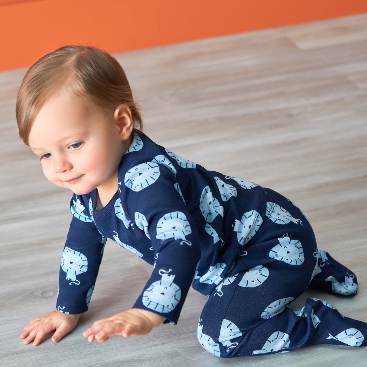 3-Piece Baby Boys Lion Long Sleeve Shirt, Footed Pant, & Cap Set, view 4