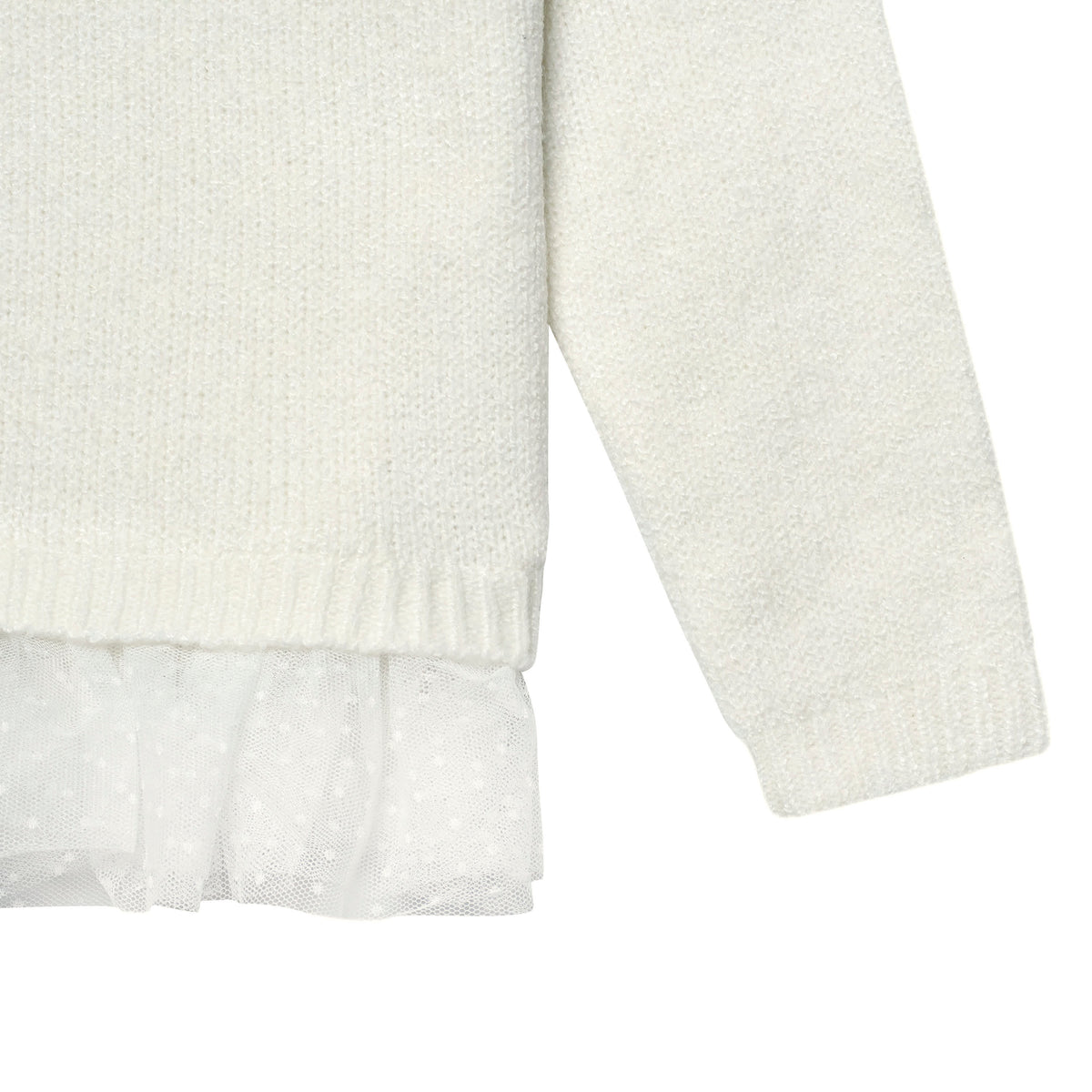 Infant & Toddler Girls White Sweater With Tulle Trim, view 6