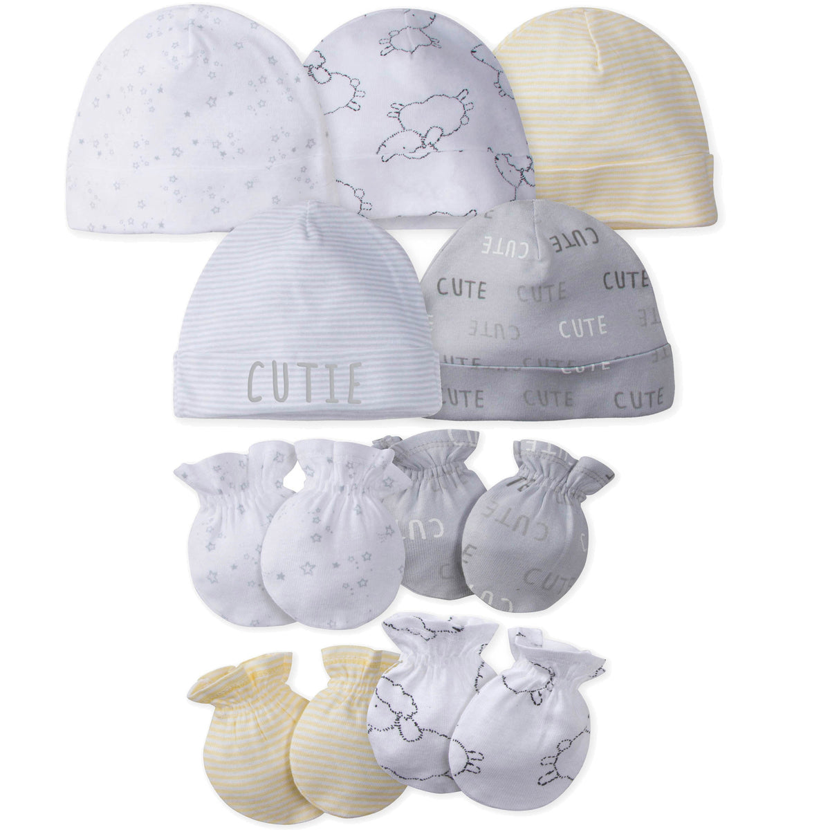 9-Piece Baby Neutral Lamb Caps and Mittens Set