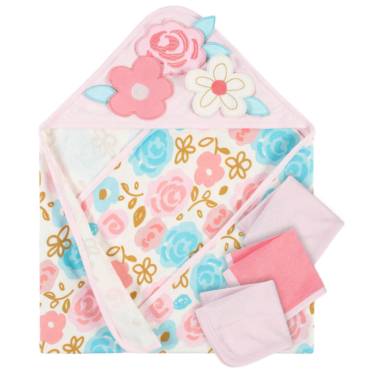 4-Piece Girls Princess Hooded Towel and Washcloths Set