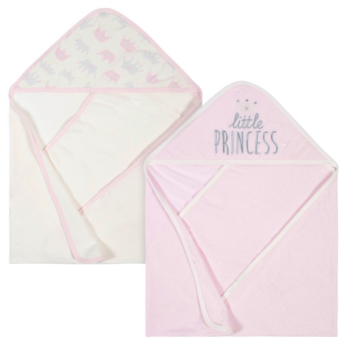 2-Pack Organic Baby Girls Princess Terry Hooded Towels