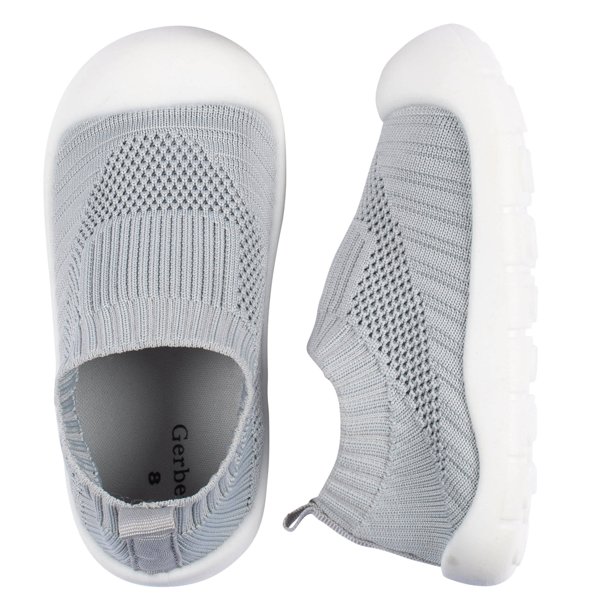 Infant & Toddler Boys Grey Stretchy Knit Slip-On Sneaker, view 2