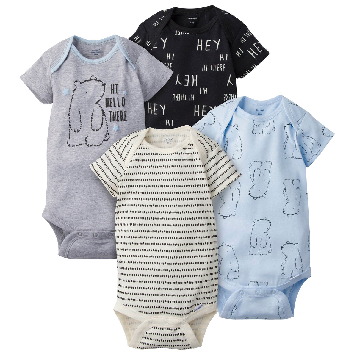 4-Pack Boys Bear Short Sleeve Onesies Bodysuits