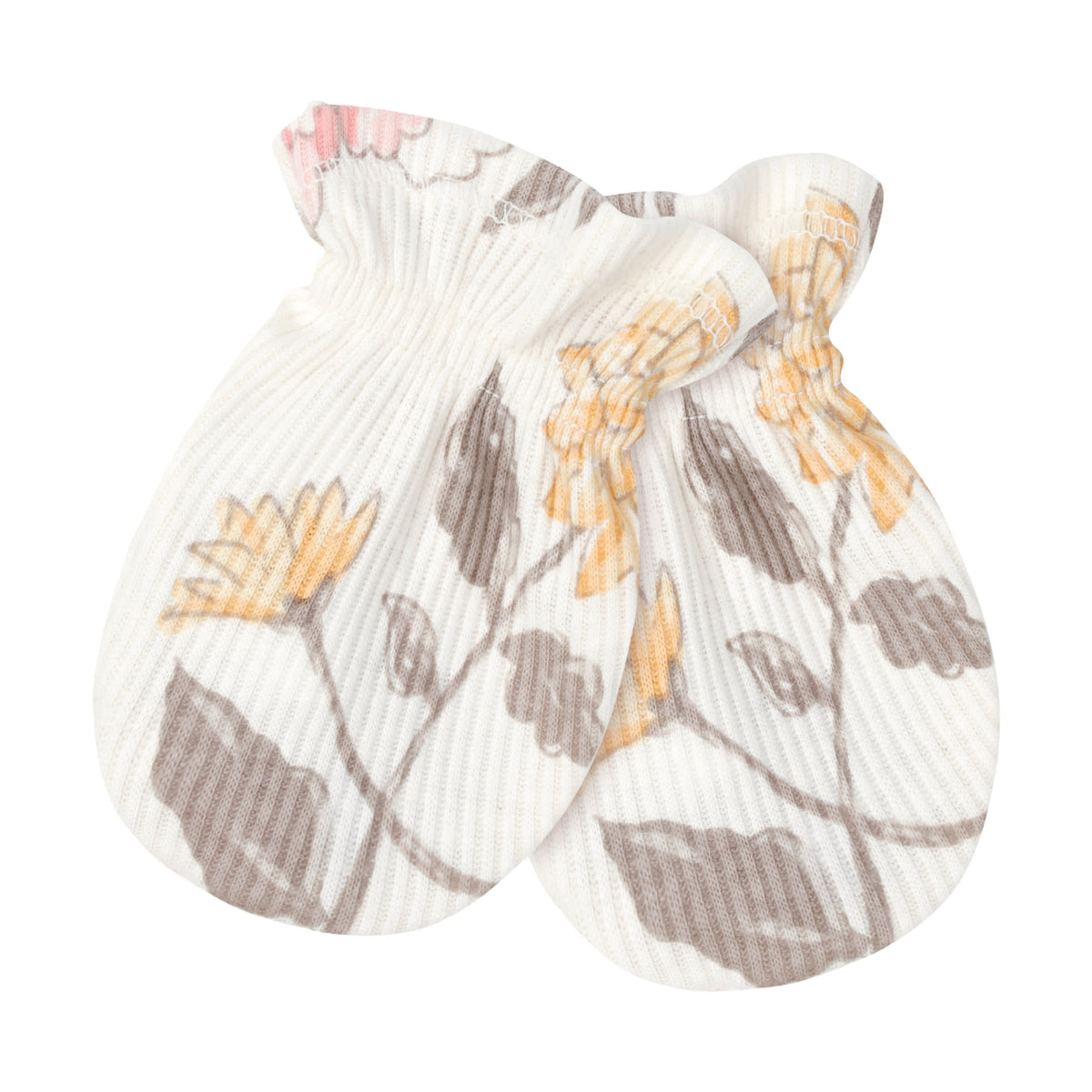 Just Born 4-Piece Baby Girls Dusty Pink & Floral Caps & Mittens Set, view 3