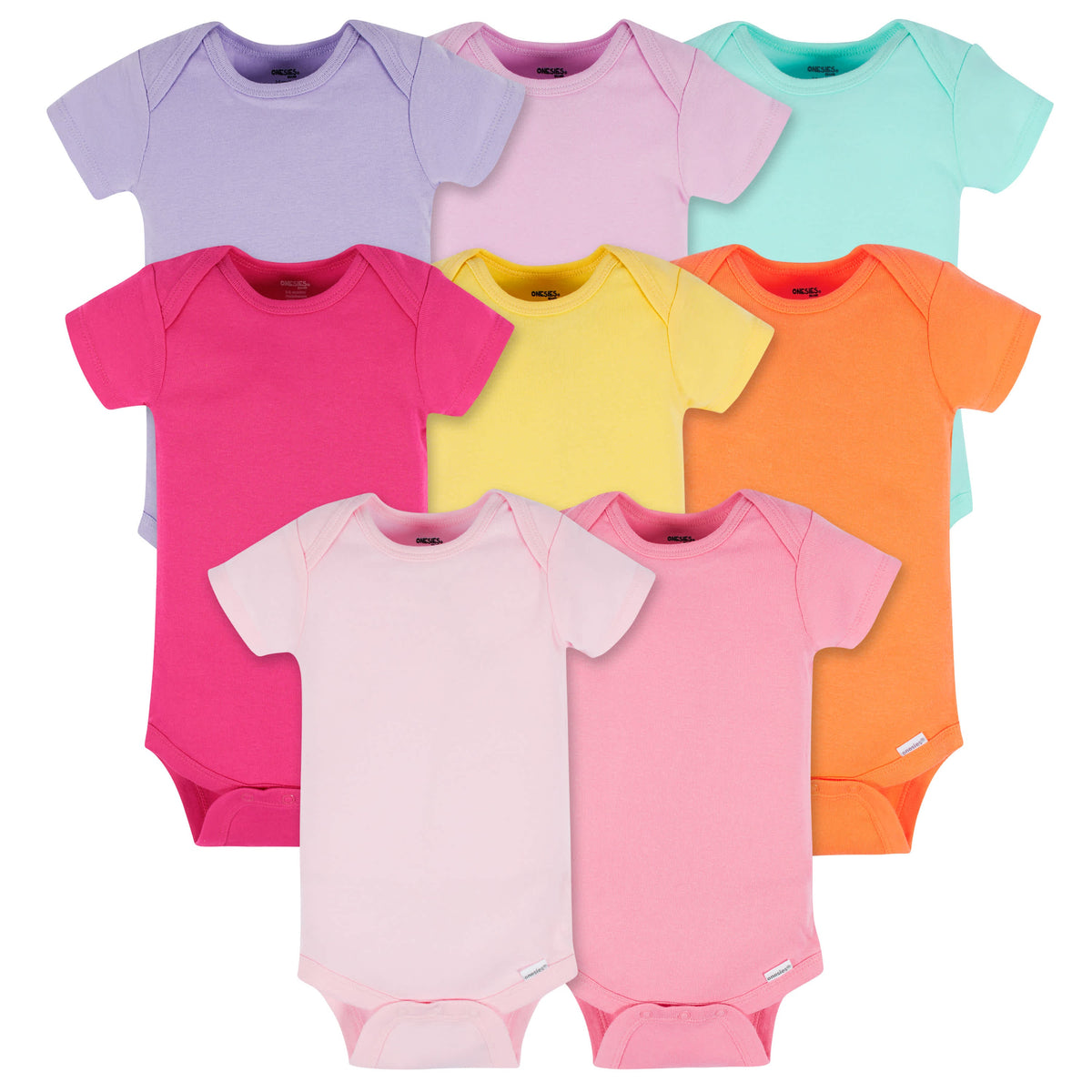 8-Pack Baby Neutral Pastel Rainbow Short Sleeve Onesies Bodysuits