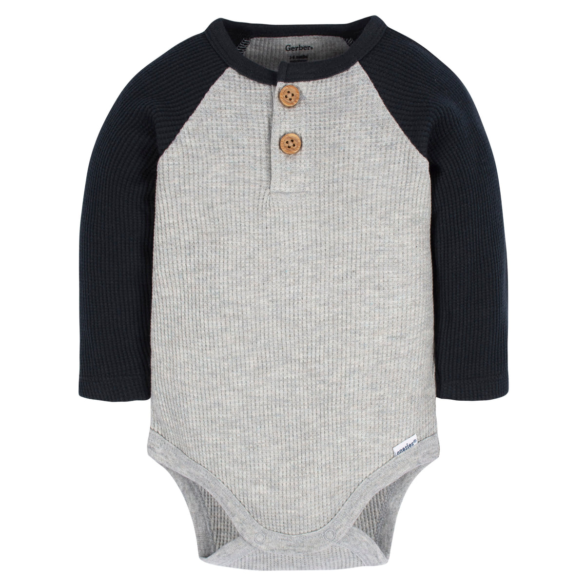 2-Pack Baby Boys Red & Heather Gray Long Sleeve Henley Onesies Bodysuits, view 3