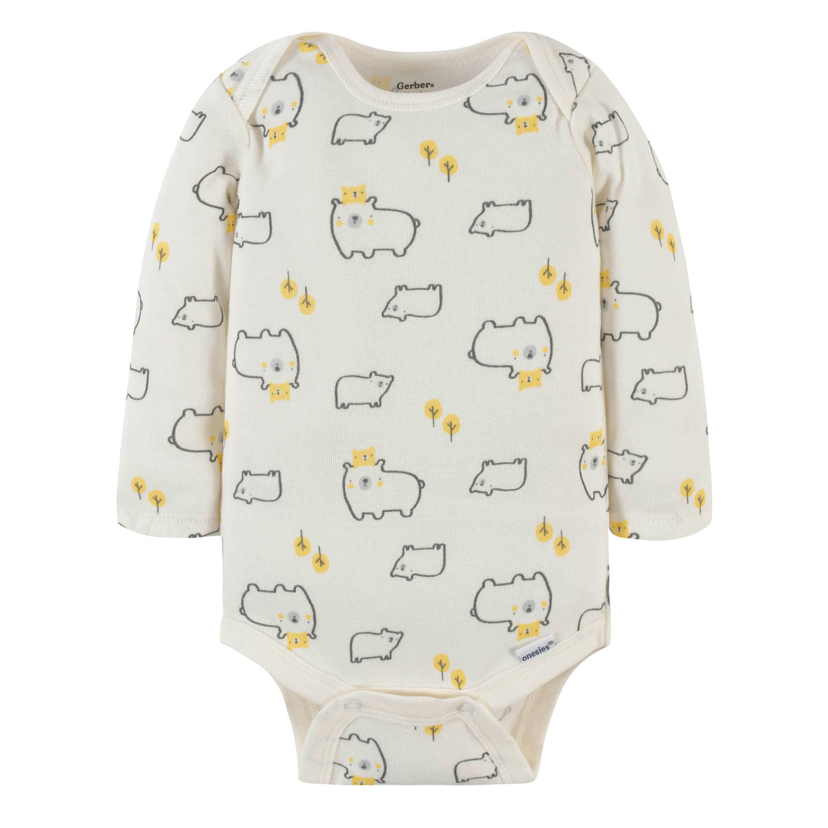 3-Pack Baby Neutral Bear Long Sleeve Onesies Bodysuits, view 6