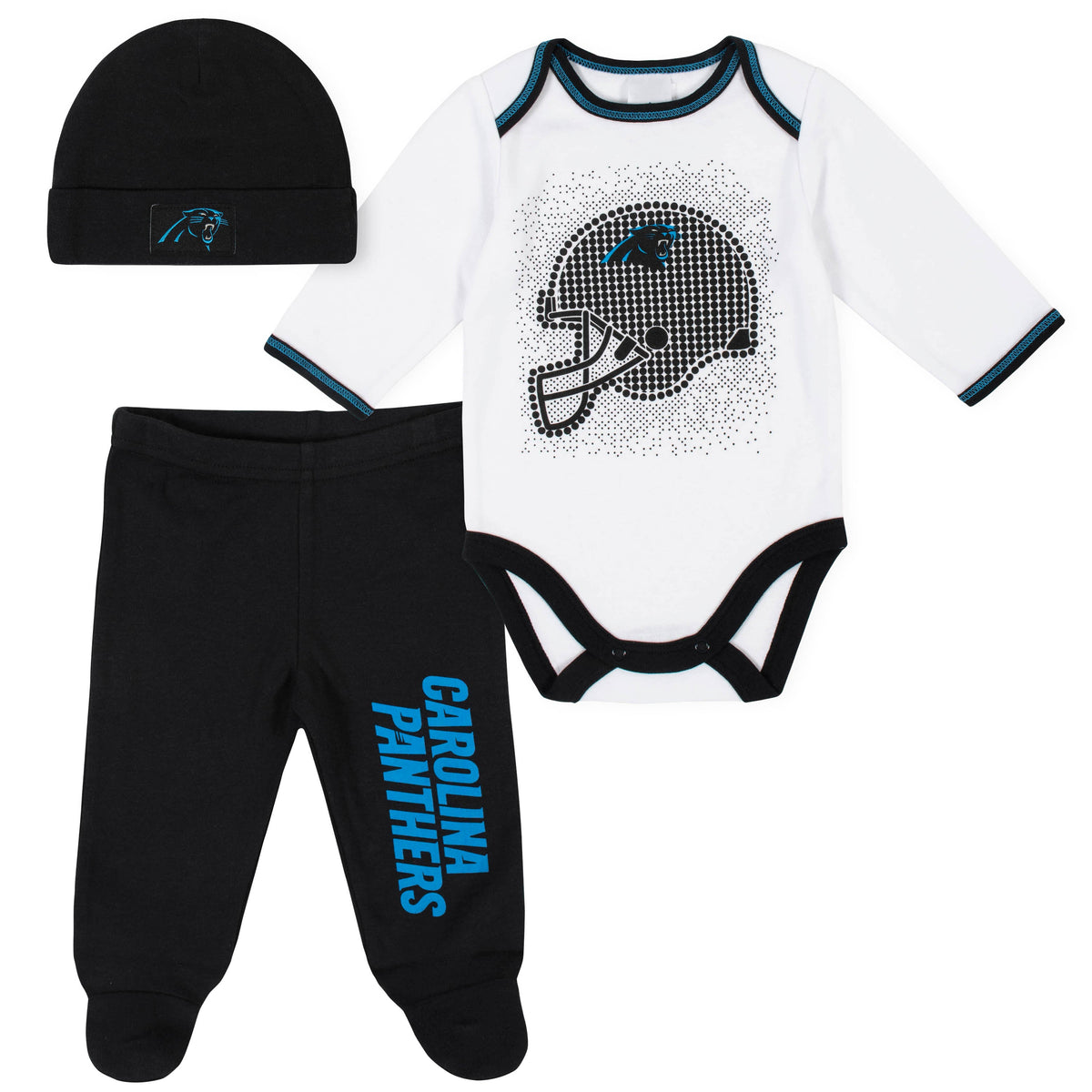 3-Piece Baby Boys Panthers Bodysuit, Pant, and Cap Set