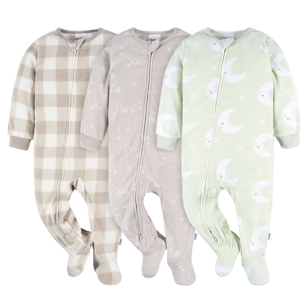 3-Pack Baby & Toddler Neutral Moons Fleece Pajamas
