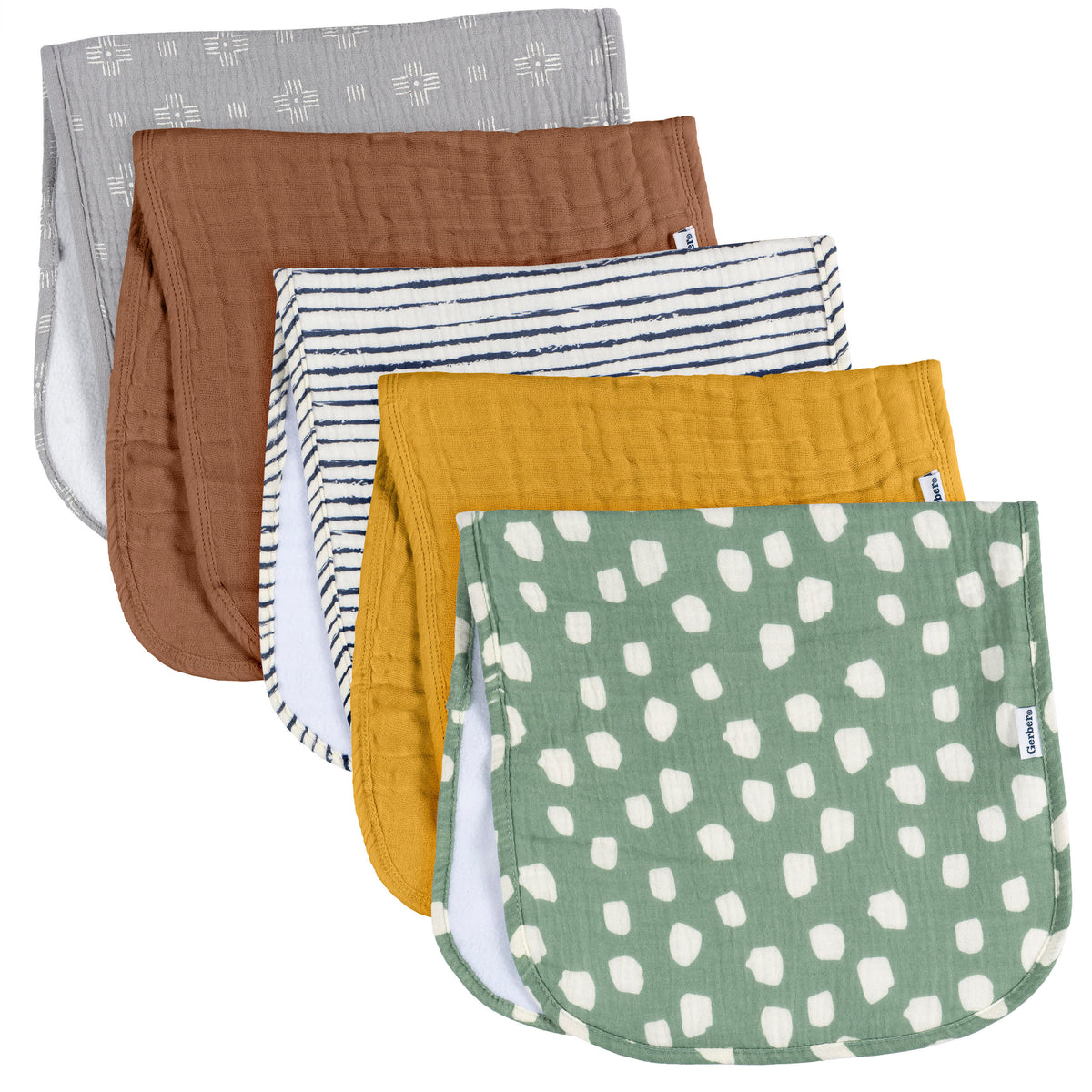 5-Pack Baby Neutral Multi Teal Dots Muslin Burpcloth