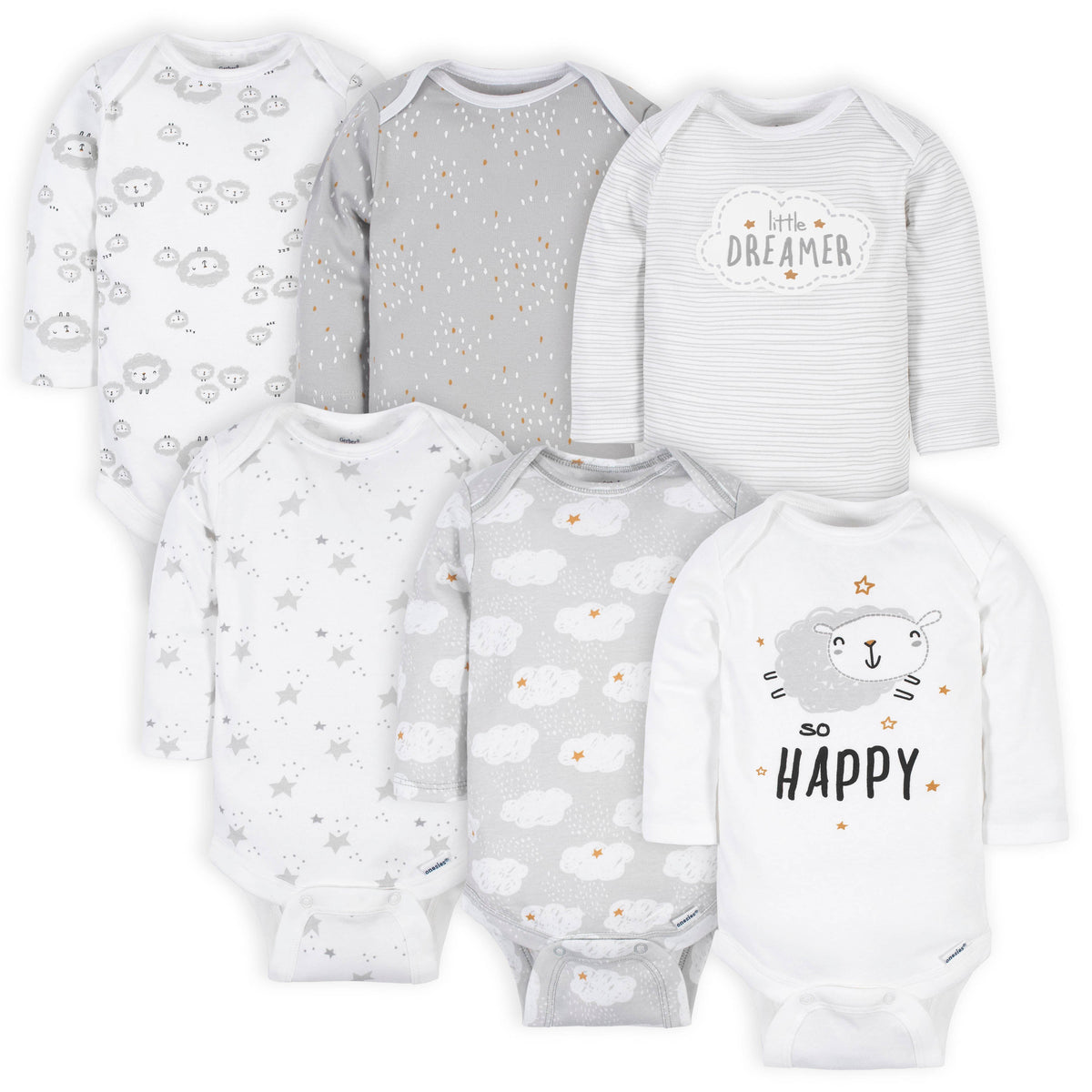 6-Pack Baby Neutral Sheep Long Sleeve Onesies Bodysuits