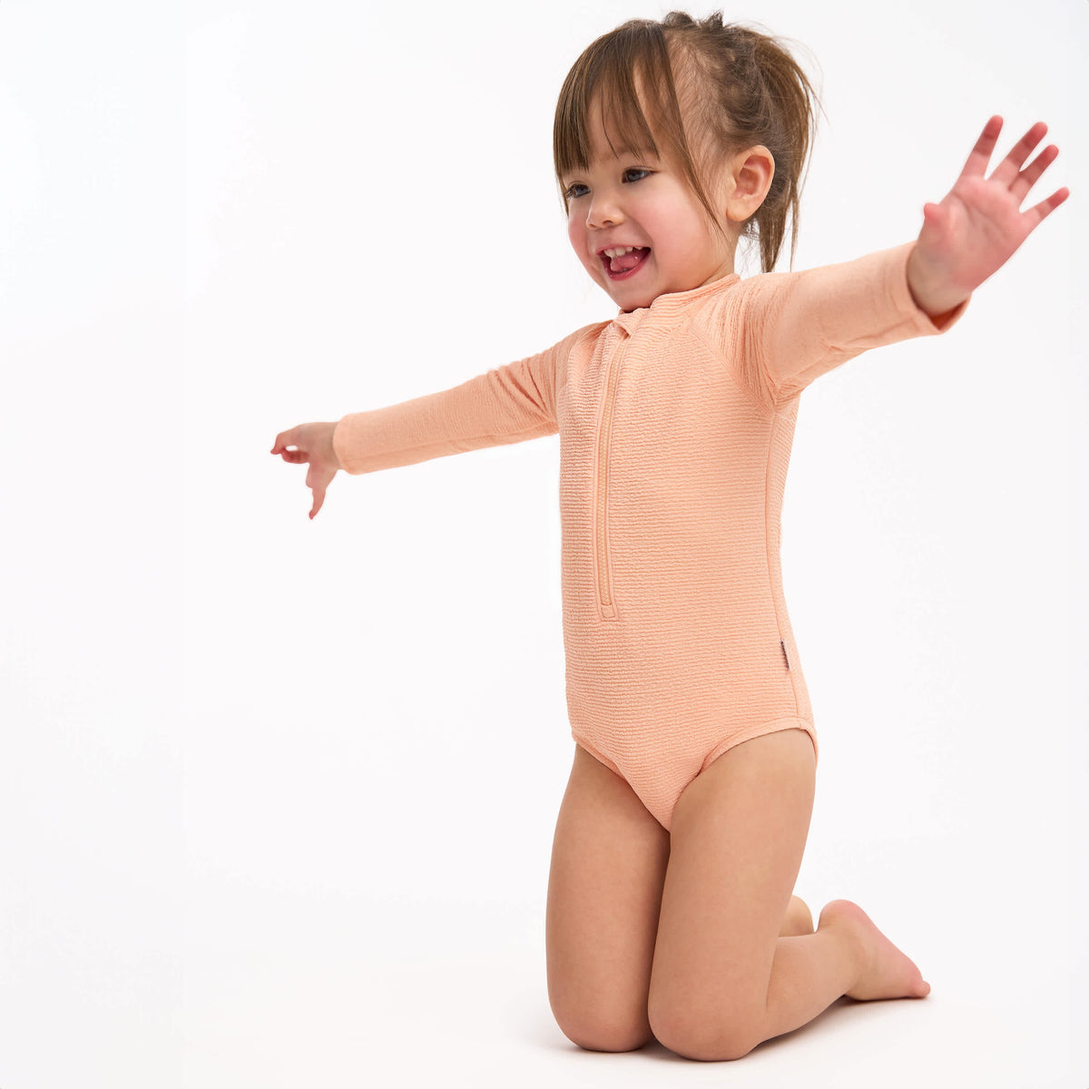 Toddler Girls Peach Rashguard, view 2