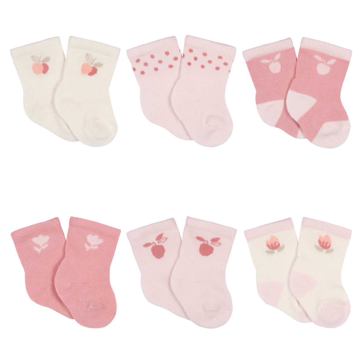 6-Pack Baby Girls Appley Sweet Wiggle Proof Socks