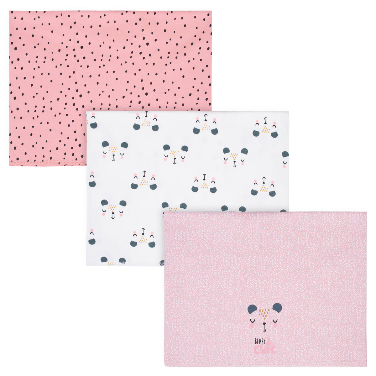 3-Pack Baby Girls Bear Knit Burp Cloths