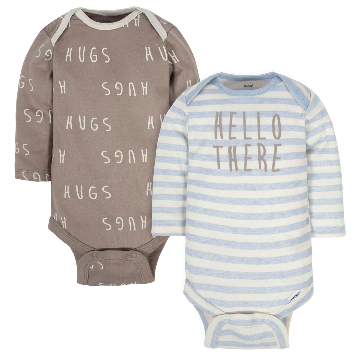 2-Pack Organic Baby Boys Hugs Onesies Brand Long Sleeve Bodysuits