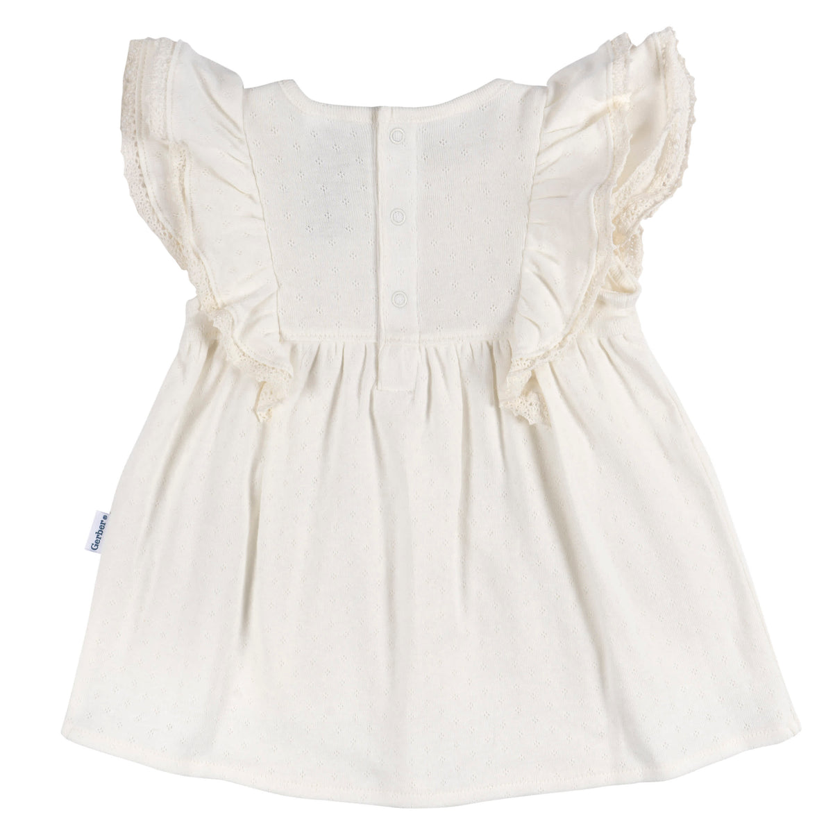 2-Piece Baby Girls Ivory Dress & Diaper Cover, view 5
