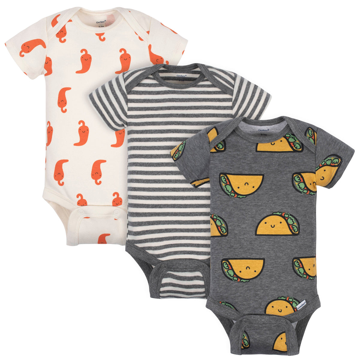 3-Pack Baby Boys Taco Short Sleeve Onesies Bodysuits