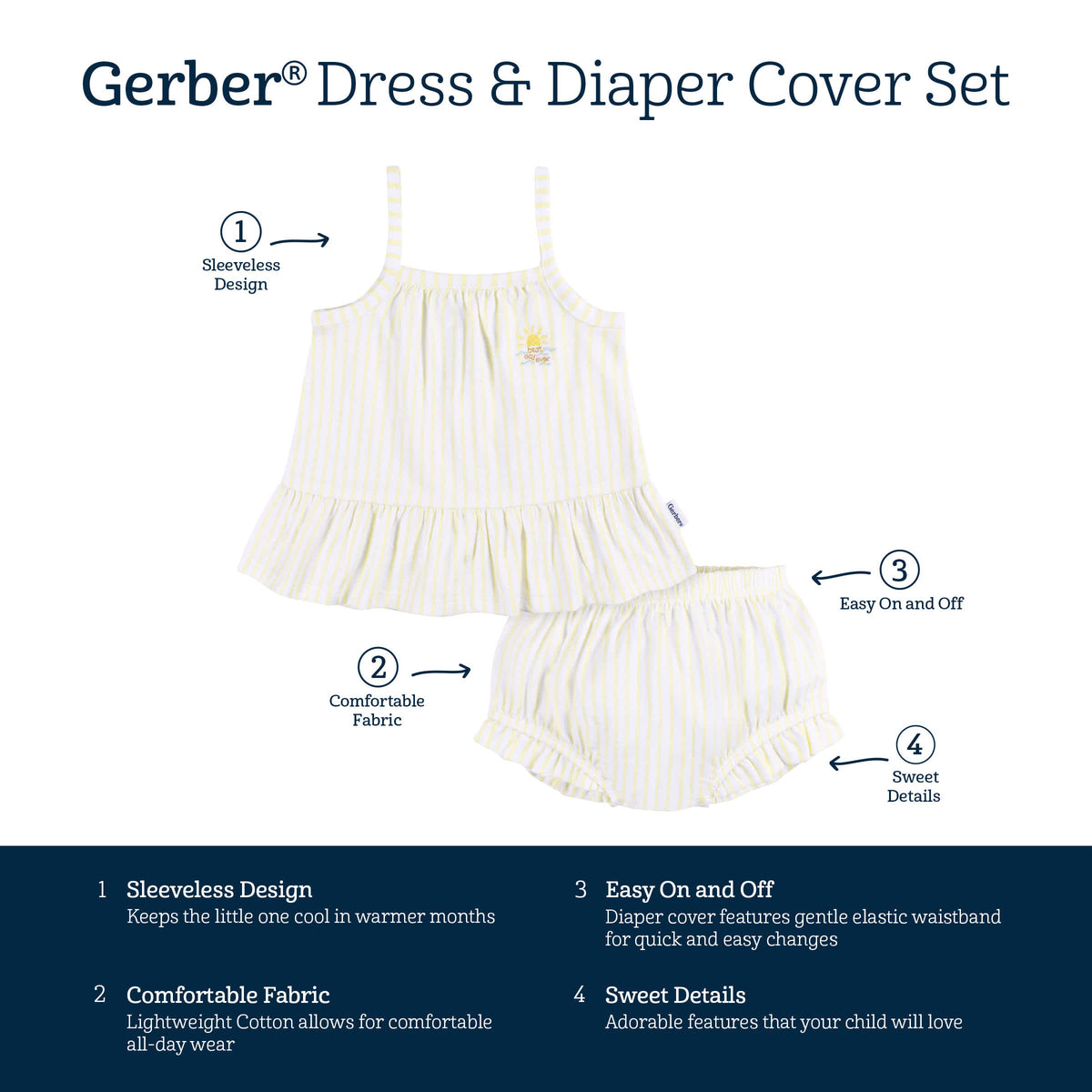 2-Piece Baby Girls Stripe Dress and Diaper Cover, view 6