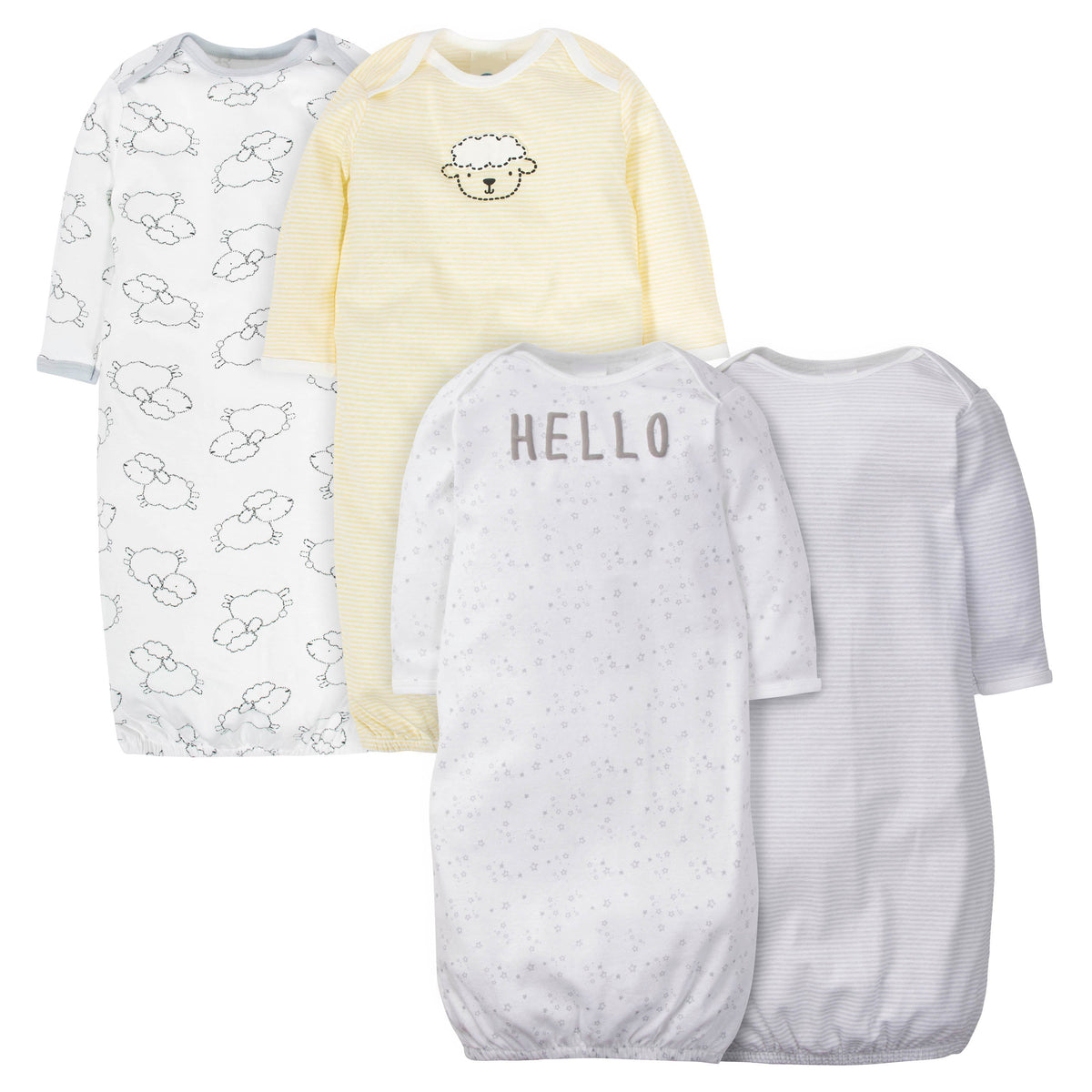 4-Pack Baby Neutral Sheep Lap Shoulder Gowns