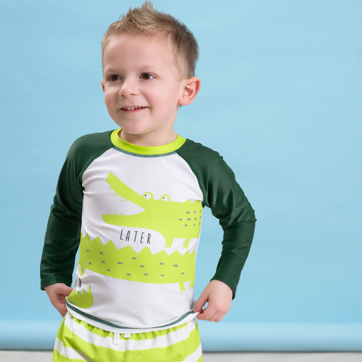 2-Piece Baby & Toddler Boys Later Gator Rash Guard & Swim Trunks Set, view 2