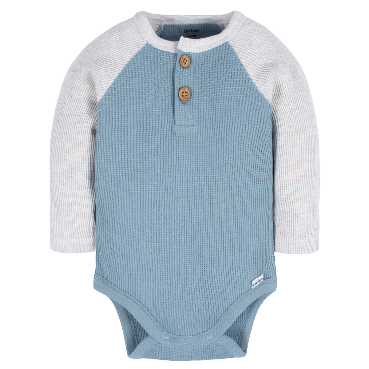 2-Pack Baby Boys Navy & Light Blue Long Sleeve Henley Onesies Bodysuits, view 2