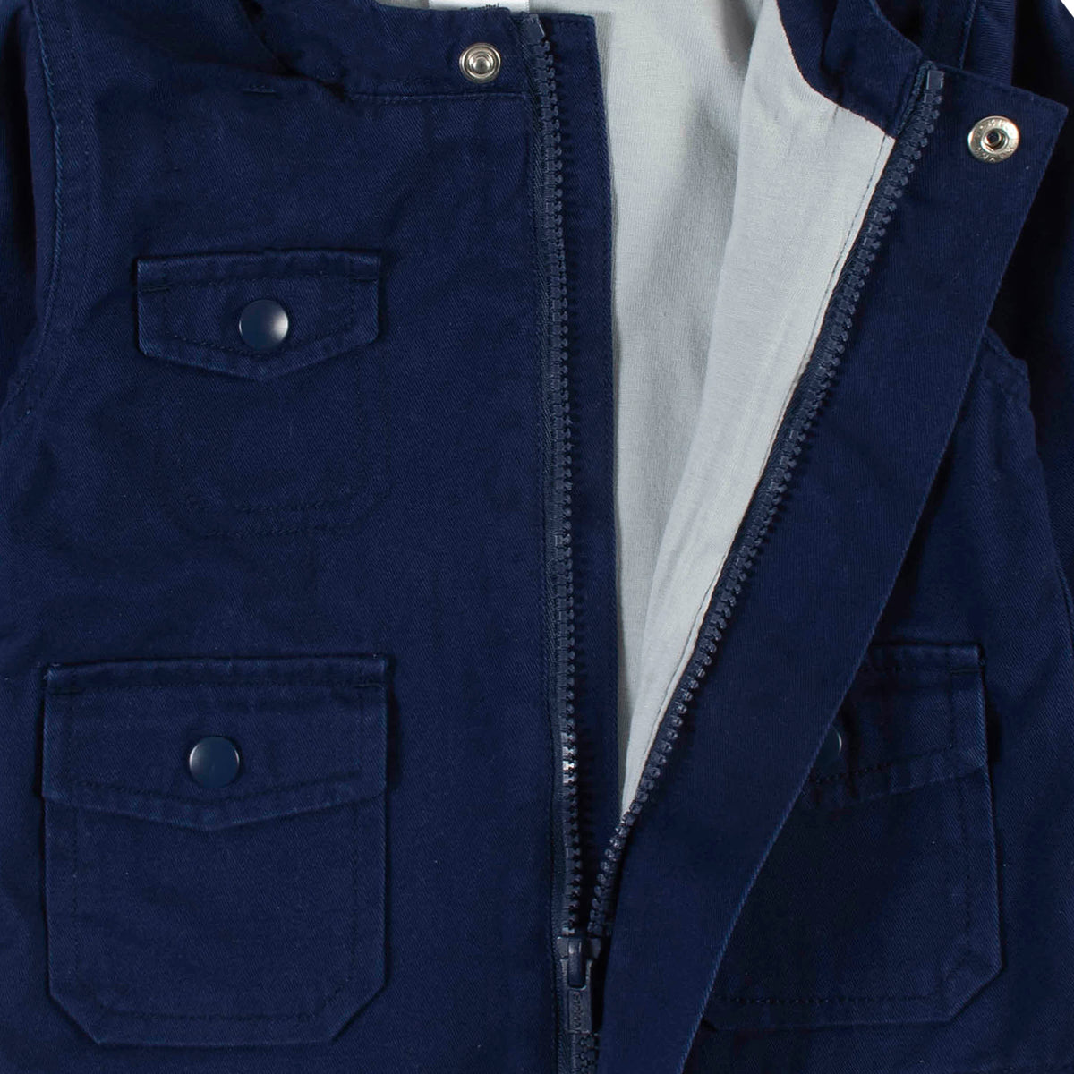 Infant & Toddler Navy Hooded Cotton Twill Utility Jacket, view 6