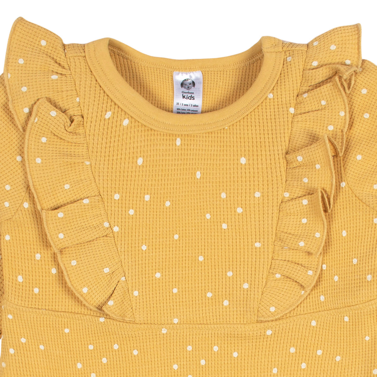Infant and Toddler Girls Yellow Dots Dress With Ruffle, view 5