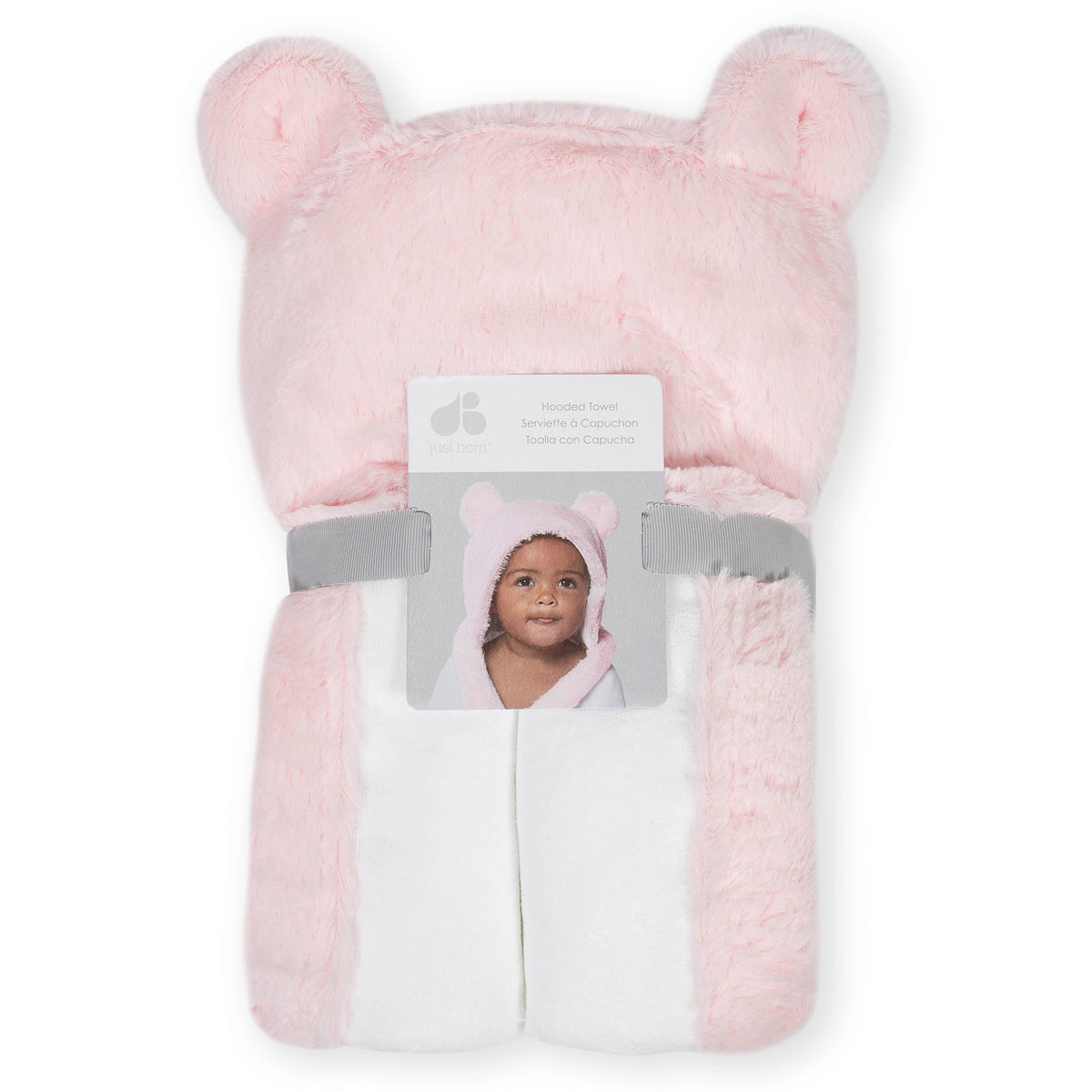 Baby Girls Pink Bear Cuddle Plush Hooded Bath Wrap, view 2