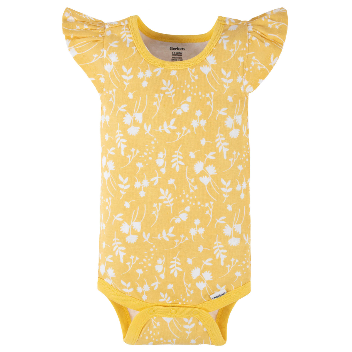 4-Pack Baby Girls Yellow Garden Short Sleeve Onesies Bodysuits, view 4
