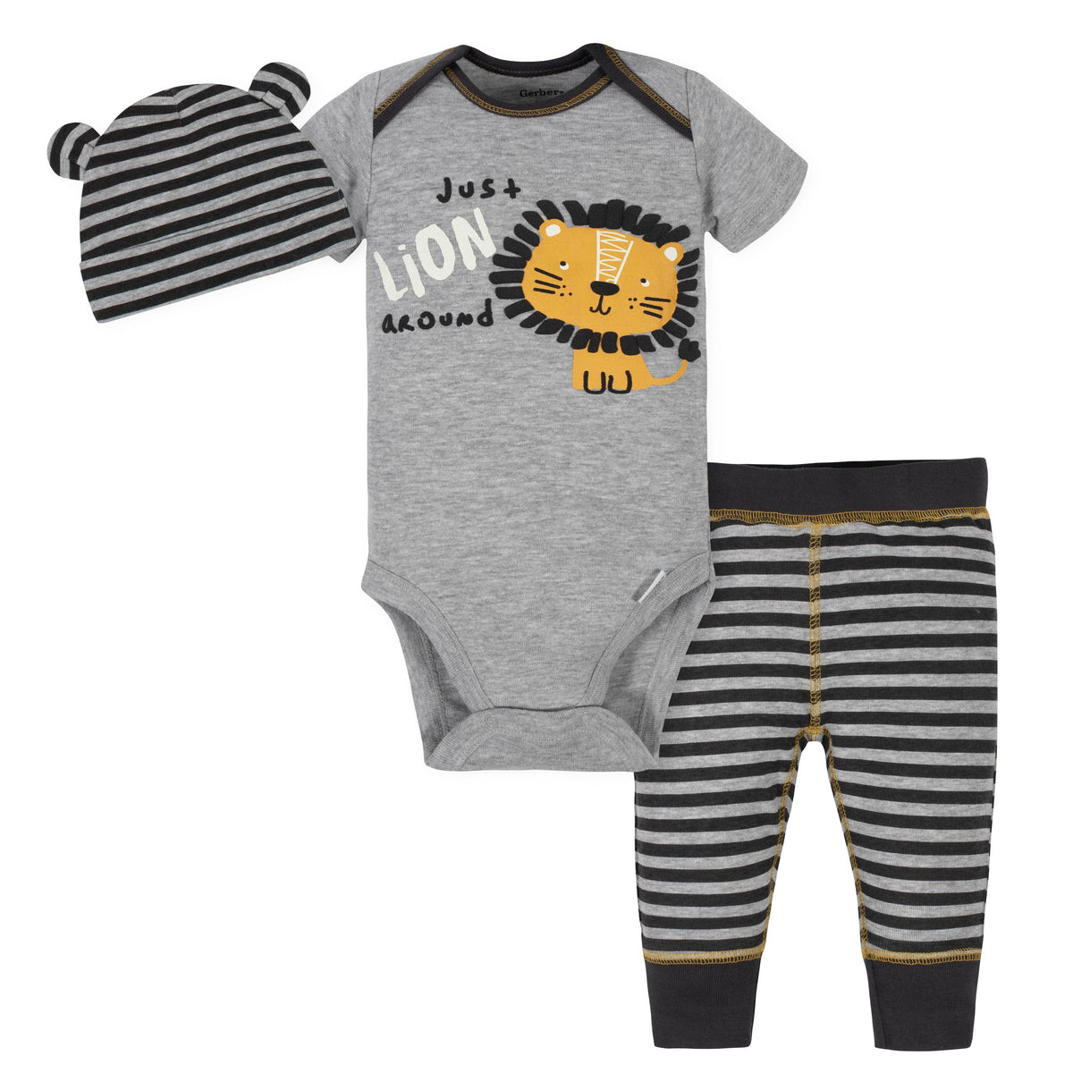 3-Piece Baby Boys Lion Bodysuit, Pant, and Cap Set