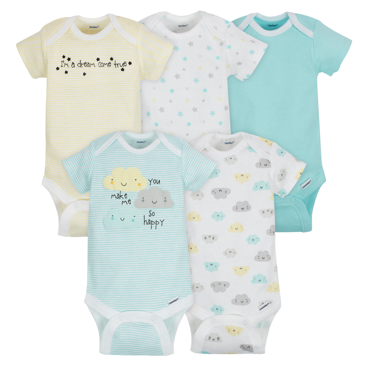 5-Pack Baby Neutral Clouds Onesies Bodysuits